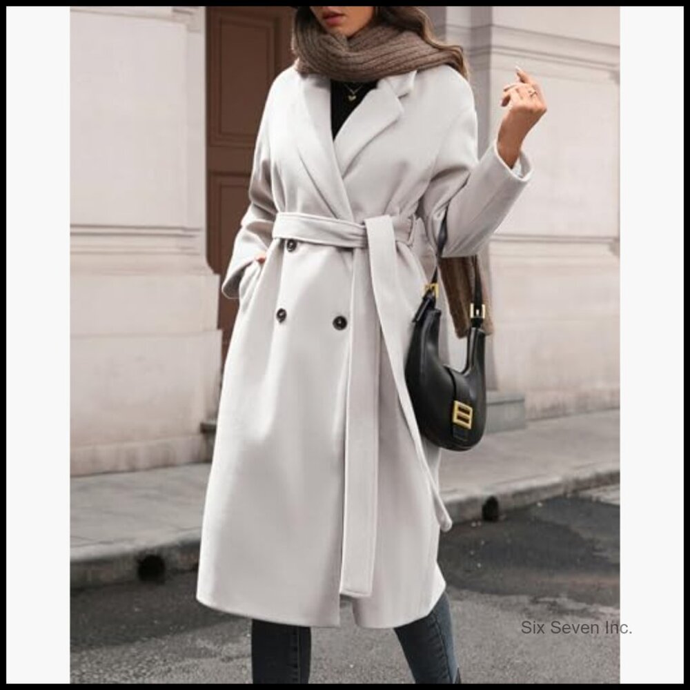 Women's Winter Wool Blend Double Breasted Trench Overcoat - Picture 4 of 6